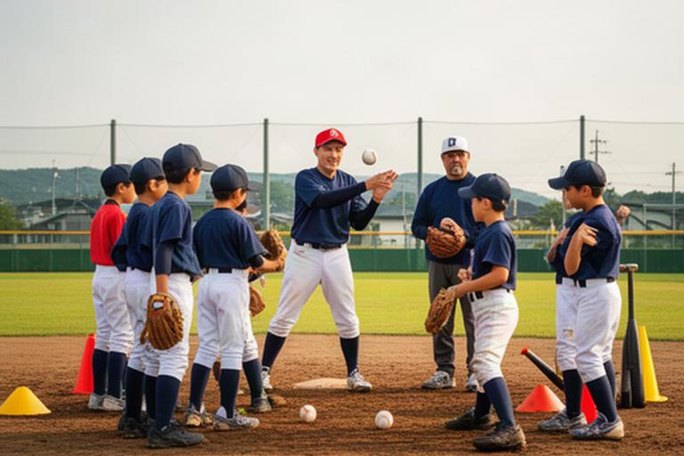 常総市の少年野球チームが地域のグラウンドで指導を受ける様子