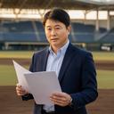 常総市の球場で運営資料を確認する多田塩田さん